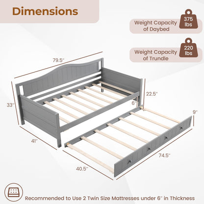 Philippa Twin Wood Daybed with Roll-Out Trundle in Gray
