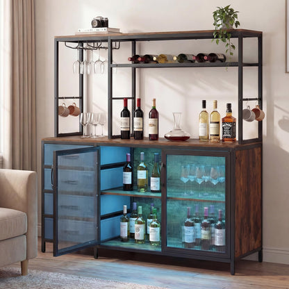 Beatrice LED Wine Bar Cabinet with Glass Rack and Charging Station