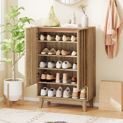 Agnes Fluted Shoe Cabinet with 2 Doors & 5 Shelves, Rustic Oak
