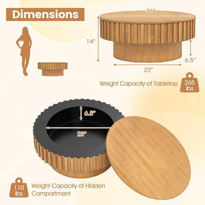 Lorelei 31" Round Fluted Drum Coffee Table with Hidden Storage