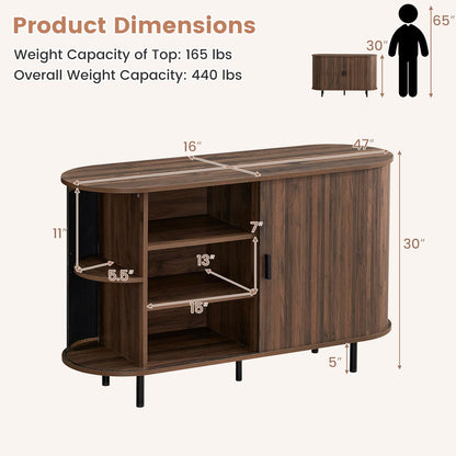 Simone 47" Fluted Sideboard Buffet Cabinet with Tambour Sliding Doors, Walnut