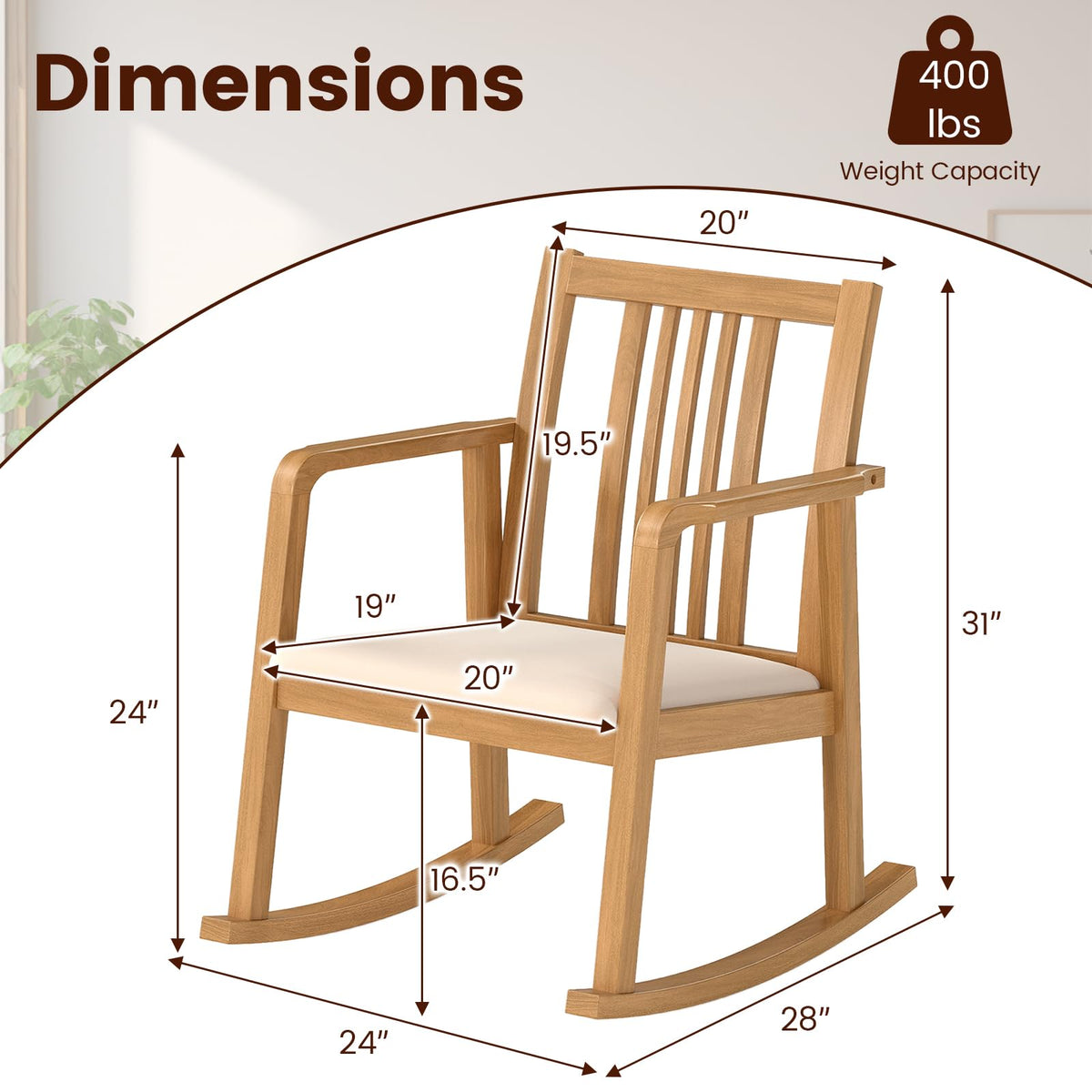 Cosima Mid-Century Rocking Chair with Cushioned Seat