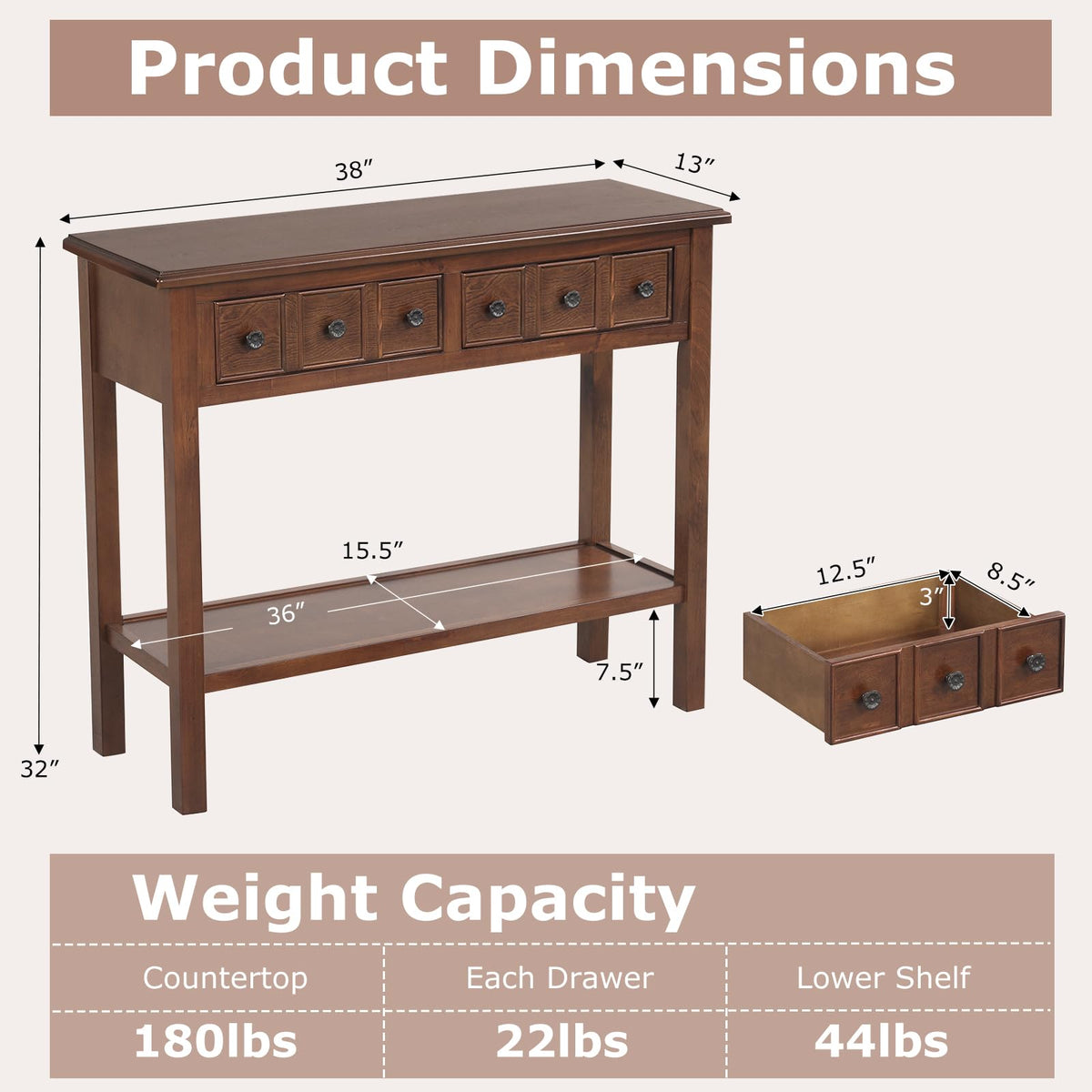Rosalind Rustic Narrow Console Table with 2 Drawers