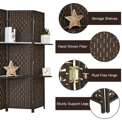 Evangeline 6-Panel Woven Room Divider with Display Shelves