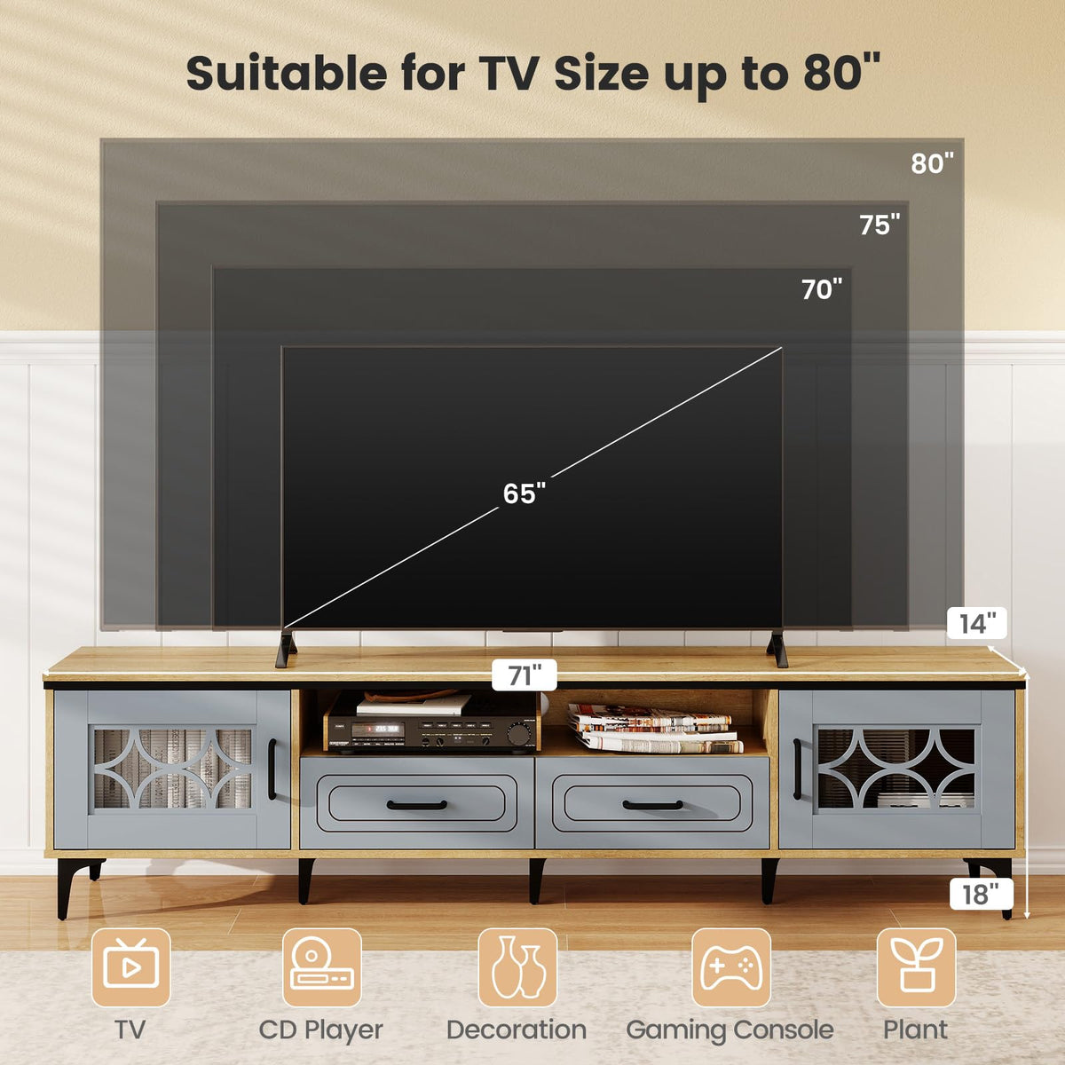 Margot Farmhouse TV Stand for TVs up to 80"