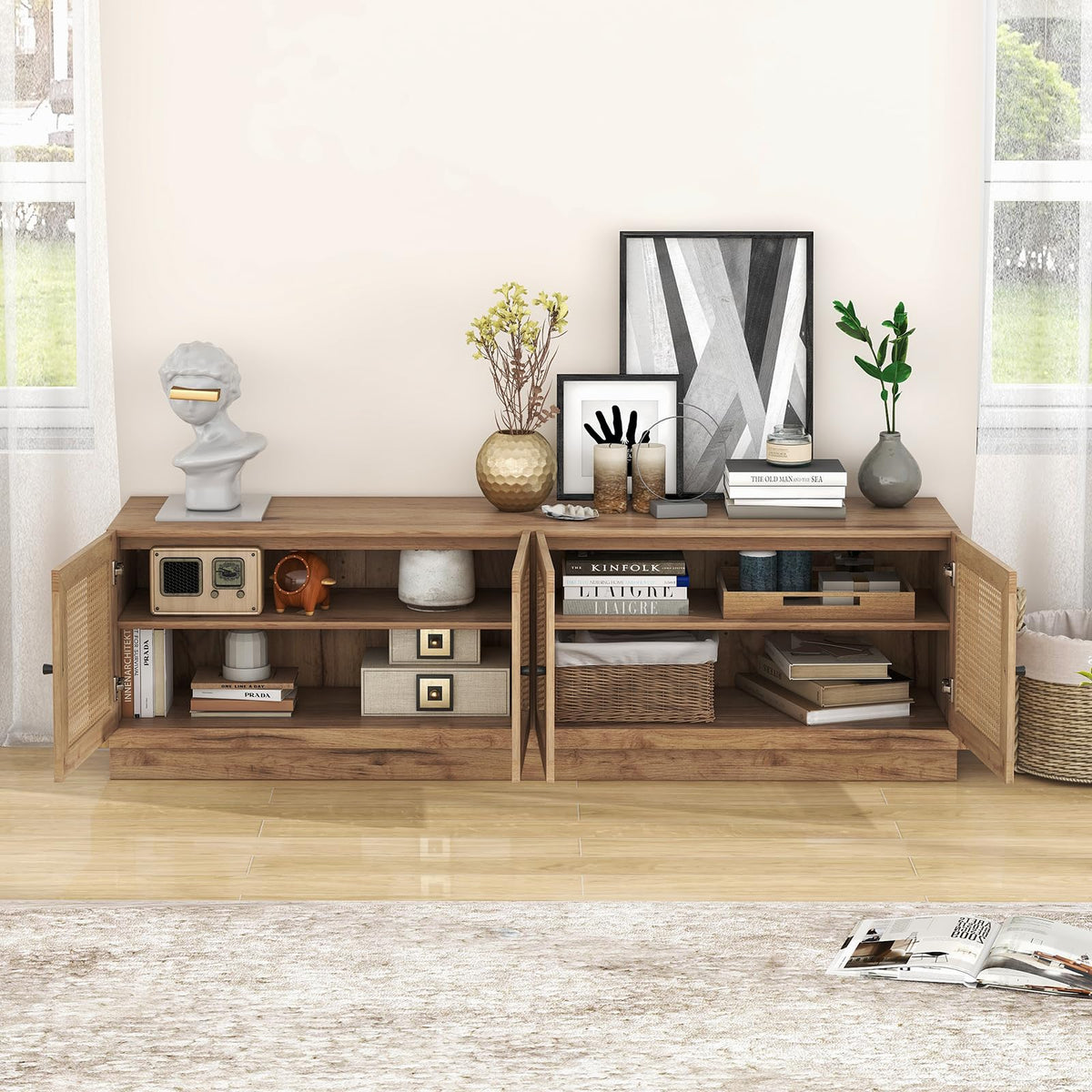 Josephine 70" Farmhouse Rattan TV Stand for TVs up to 75"
