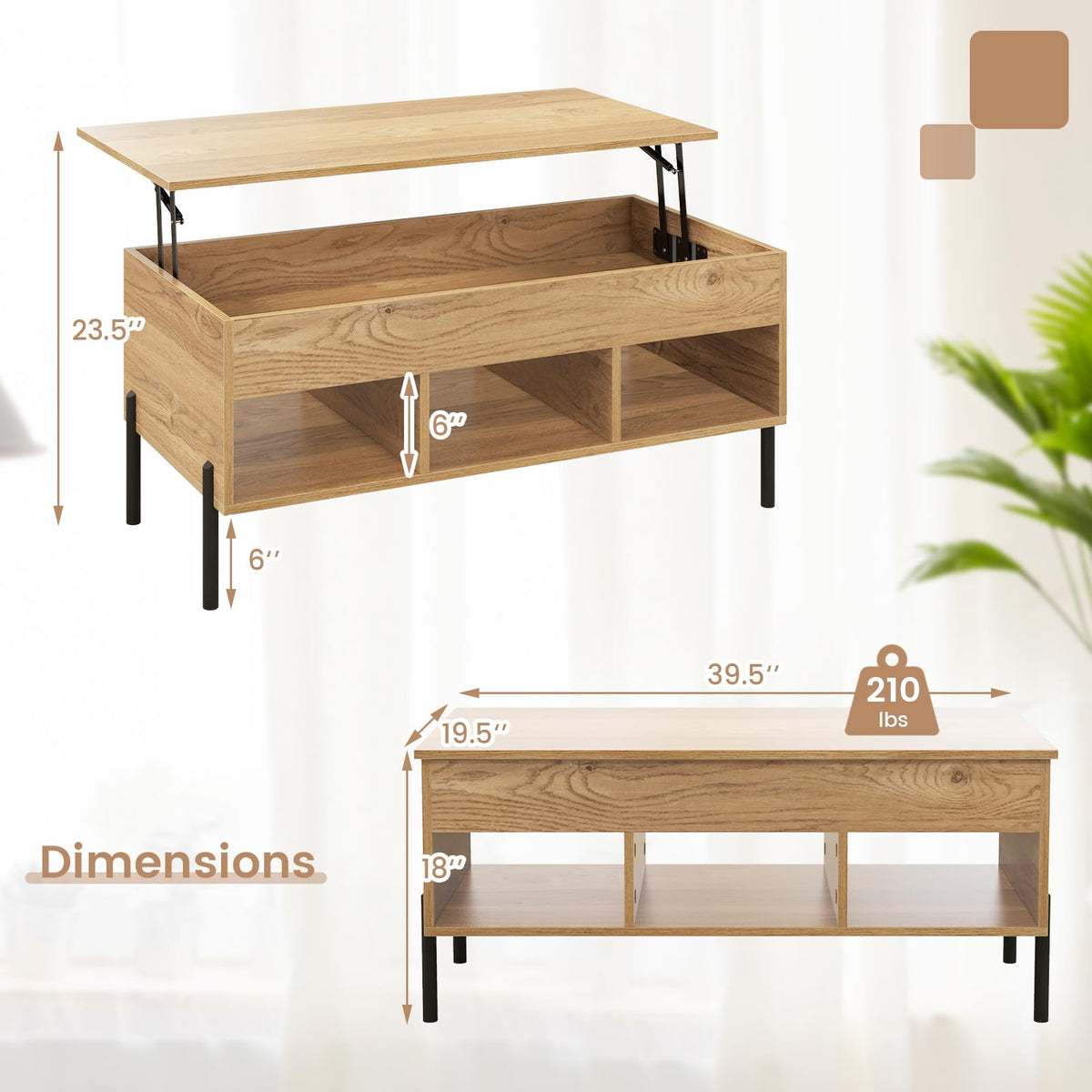 Florence Lift-Top Coffee Table with Hidden Storage and Cubbies