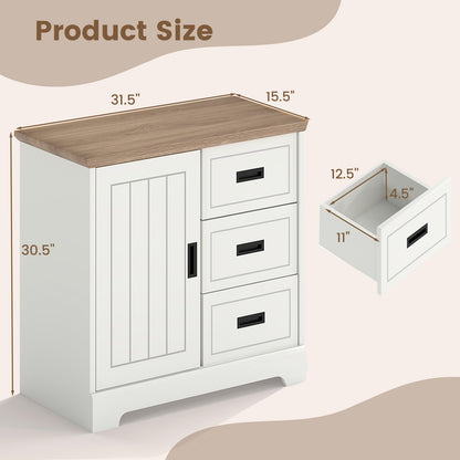 Lottie Small Farmhouse Sideboard with 3 Drawers & Sliding Door, White