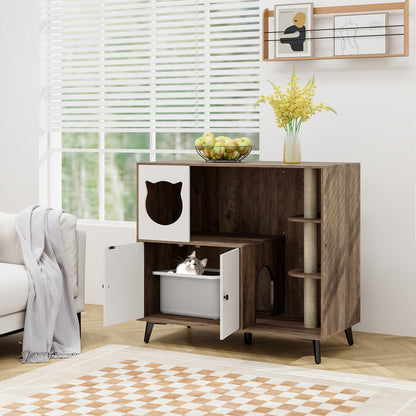 Lulu Cat Litter Box Enclosure with Cat Tree & Condo, Brown & White