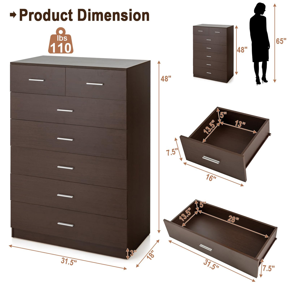 Nora 7-Drawer Wood Chest of Drawers