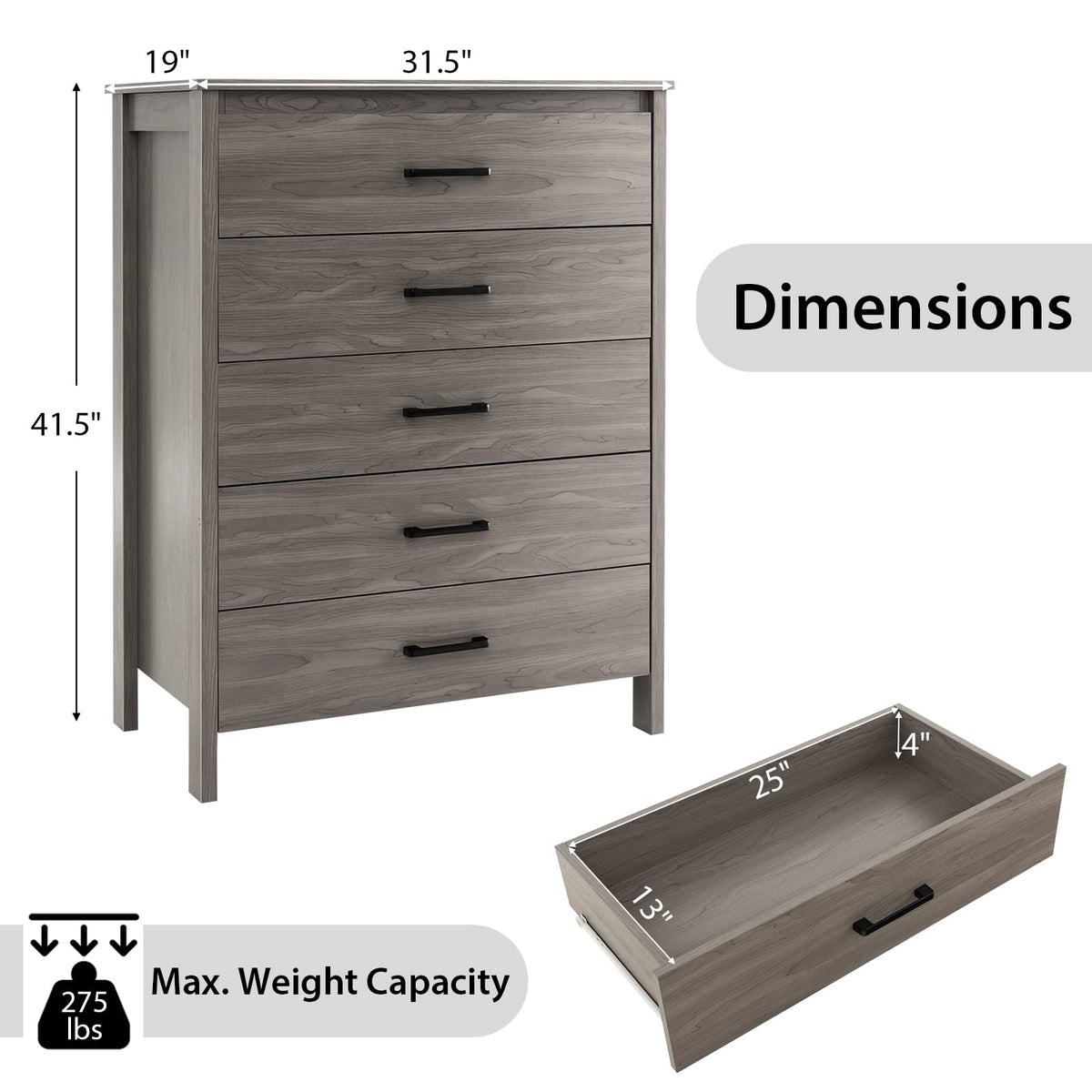 Sabine 5-Drawer Wide Chest Dresser