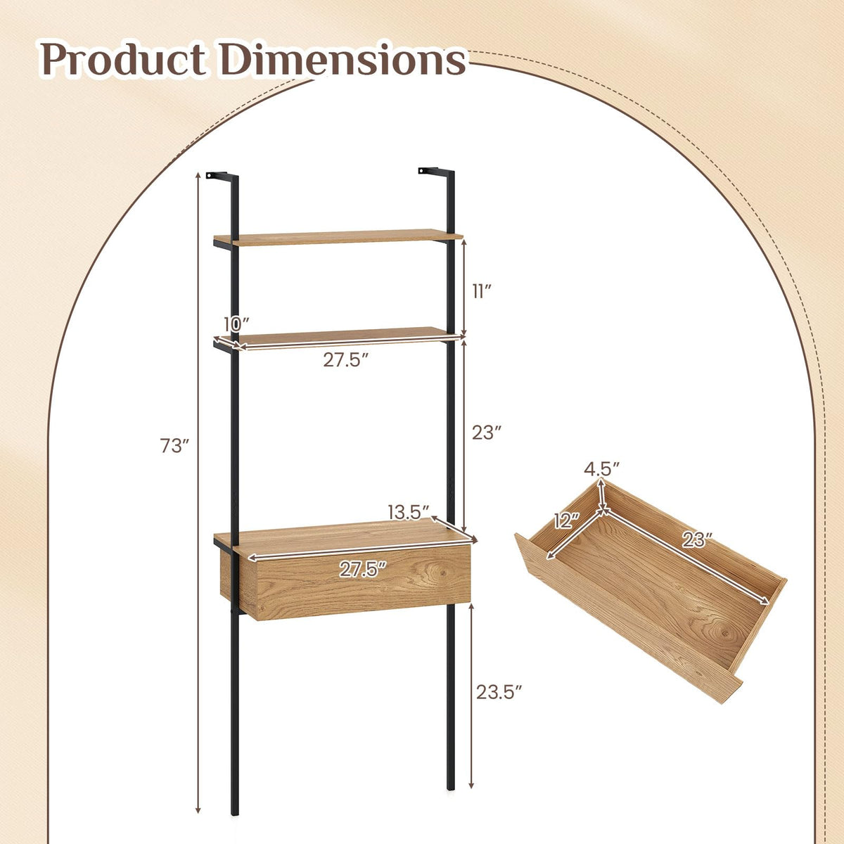 Magnolia 73" Ladder Bookshelf with Drawer