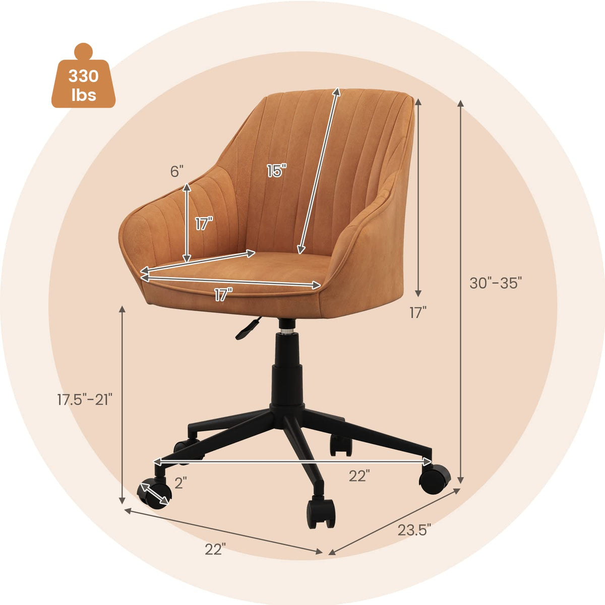 Winifred Mid-Century Swivel Desk Chair in Cognac