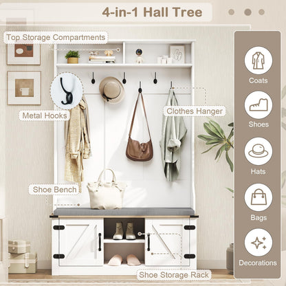 Gwendolyn 4-in-1 Farmhouse Hall Tree with Cushioned Shoe Bench