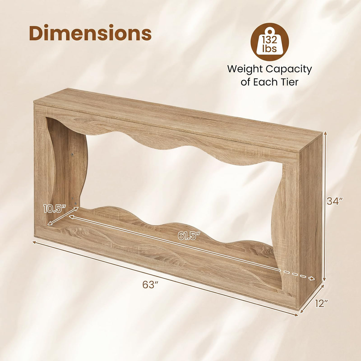 Wilda 63" Wavy Narrow Console Table, 12" Deep Entryway Table, Natural