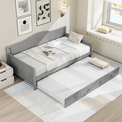 Philippa Twin Wood Daybed with Roll-Out Trundle in Gray