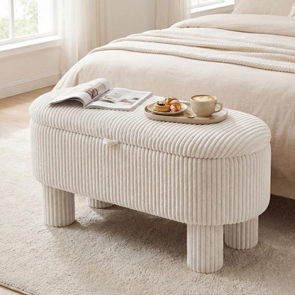 Araminta 42" Ivory Corduroy Storage Ottoman Bench