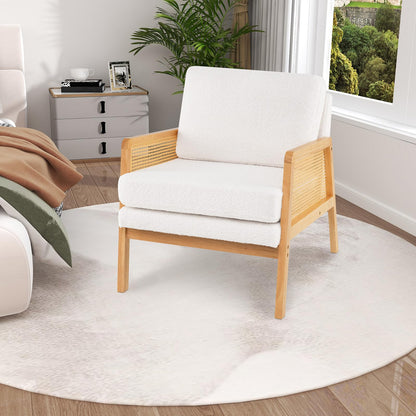 Cordelia Boho Sherpa Accent Chair with Rattan Arms