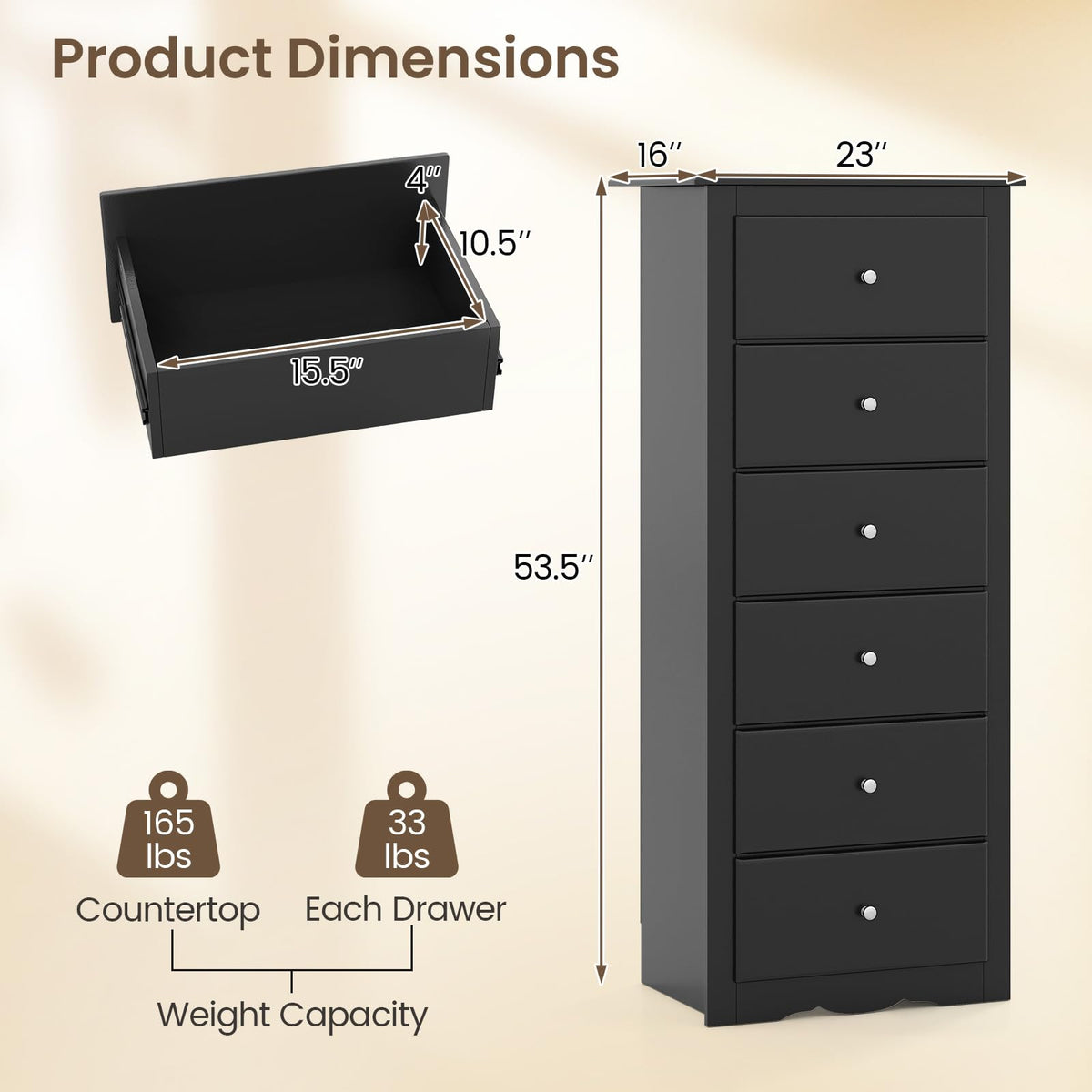 Cecily 6-Drawer Tall Chest Dresser