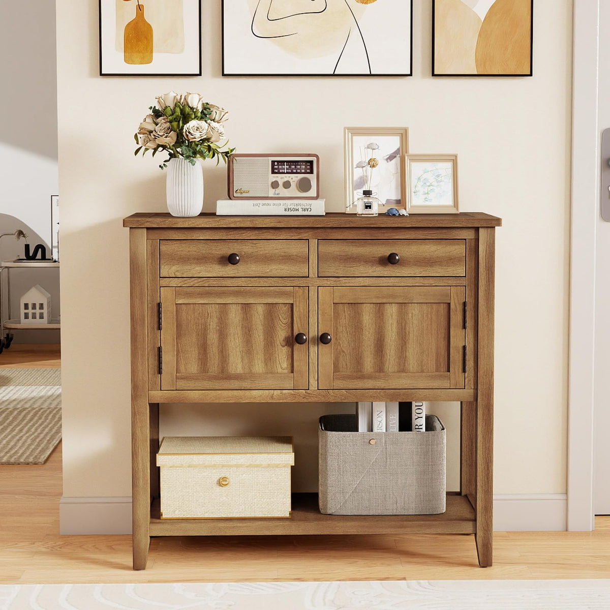 Harlow Mid-Century Console Sideboard with Cabinets
