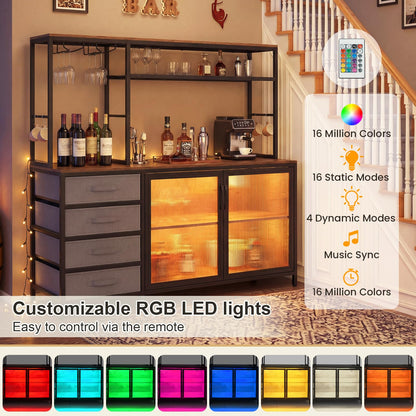 Beatrice LED Wine Bar Cabinet with Glass Rack and Charging Station
