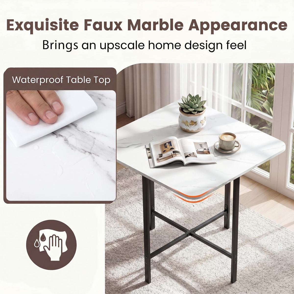 Bernadette 5-Piece Faux Marble Dining Set with 4 Tuck-Away Stools