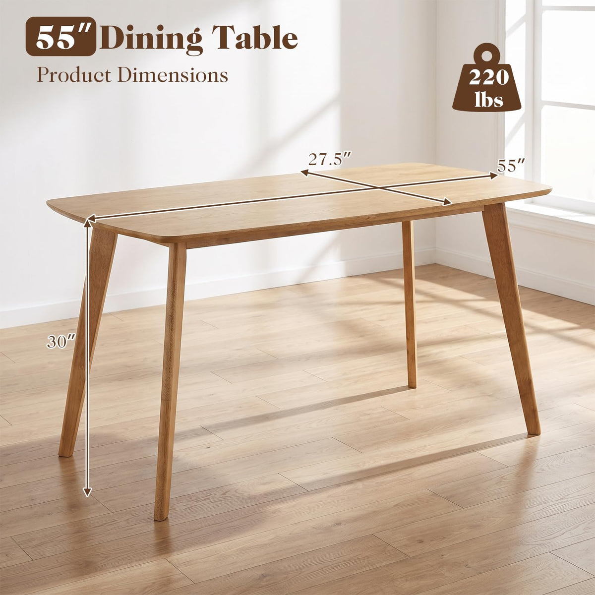 Penelope 55" Solid Wood Dining Table for 4–6