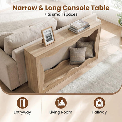 Wilda 63" Wavy Narrow Console Table, 12" Deep Entryway Table, Natural