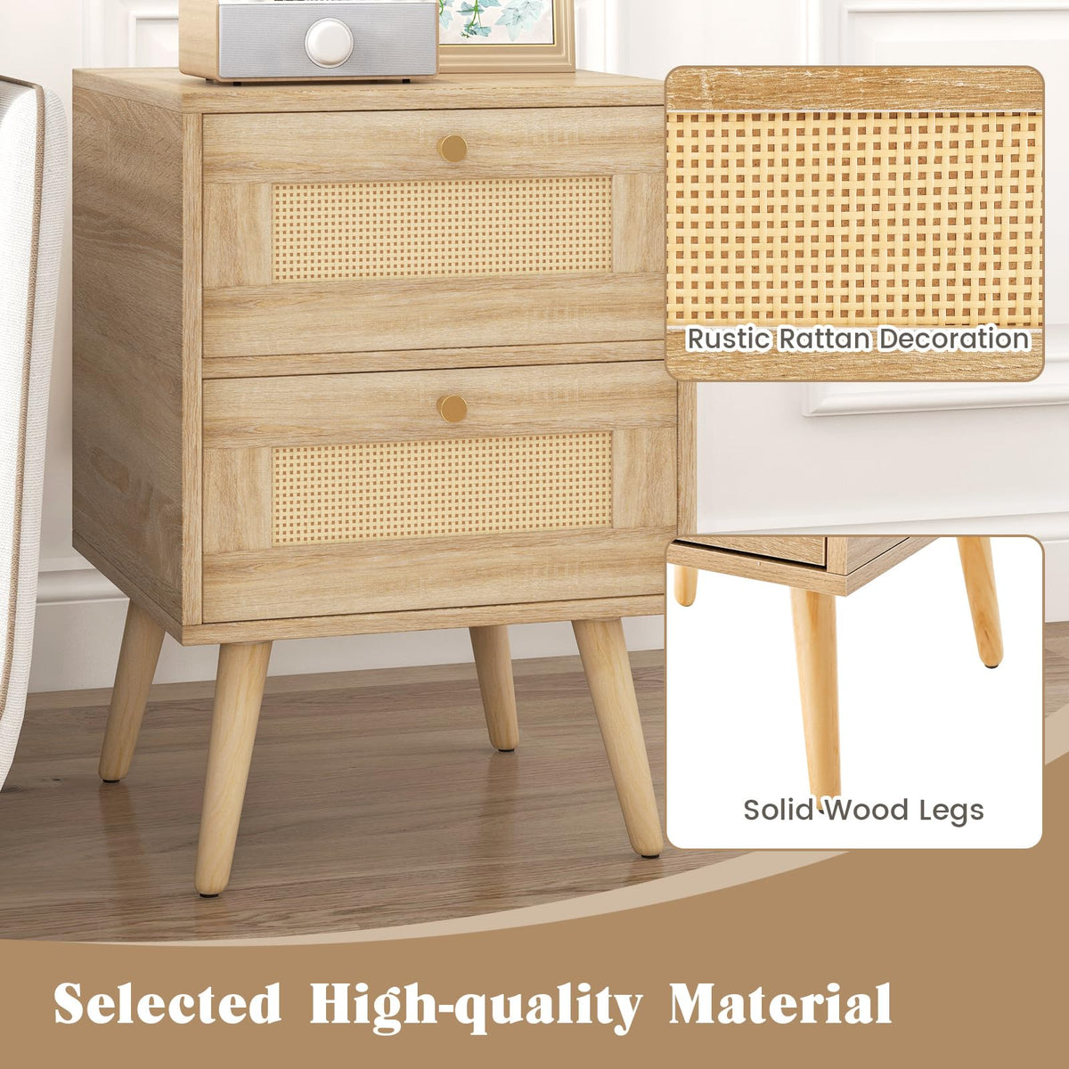 Adelaide Boho Rattan Nightstand Set of 2