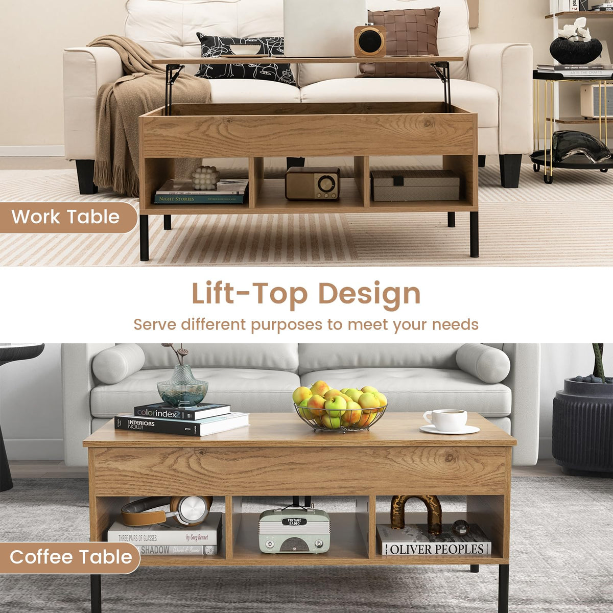 Florence Lift-Top Coffee Table with Hidden Storage and Cubbies