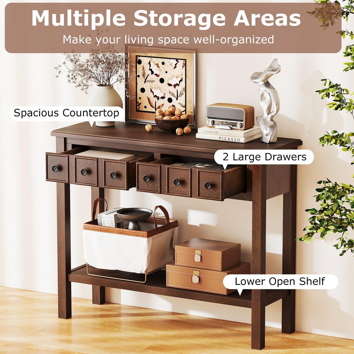 Rosalind Rustic Narrow Console Table with 2 Drawers
