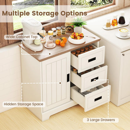 Lottie Small Farmhouse Sideboard with 3 Drawers & Sliding Door, White
