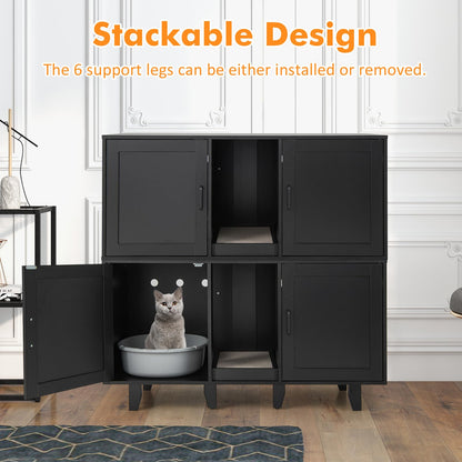 Clover Double Cat Litter Box Enclosure & TV Stand with Scratching Board, Black
