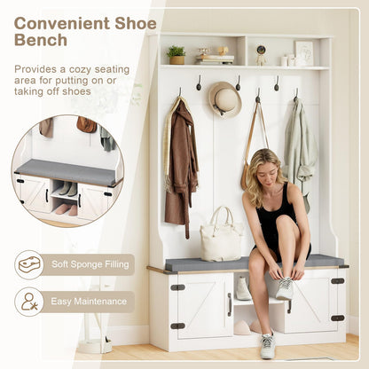 Gwendolyn 4-in-1 Farmhouse Hall Tree with Cushioned Shoe Bench