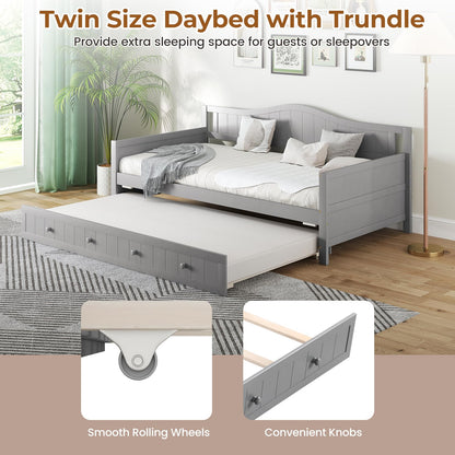 Philippa Twin Wood Daybed with Roll-Out Trundle in Gray