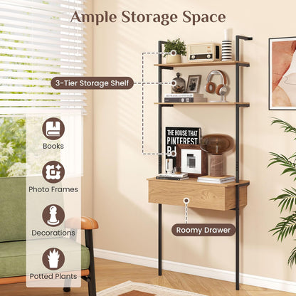 Magnolia 73" Ladder Bookshelf with Drawer