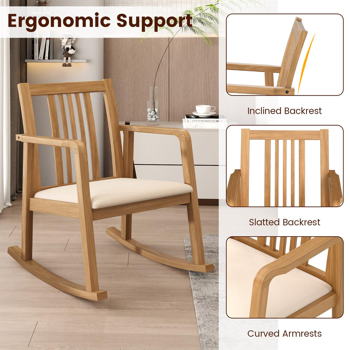 Cosima Mid-Century Rocking Chair with Cushioned Seat
