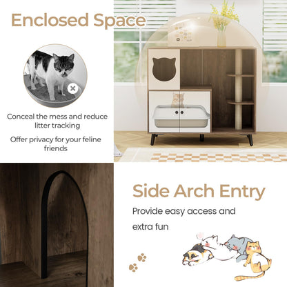 Lulu Cat Litter Box Enclosure with Cat Tree & Condo, Brown & White