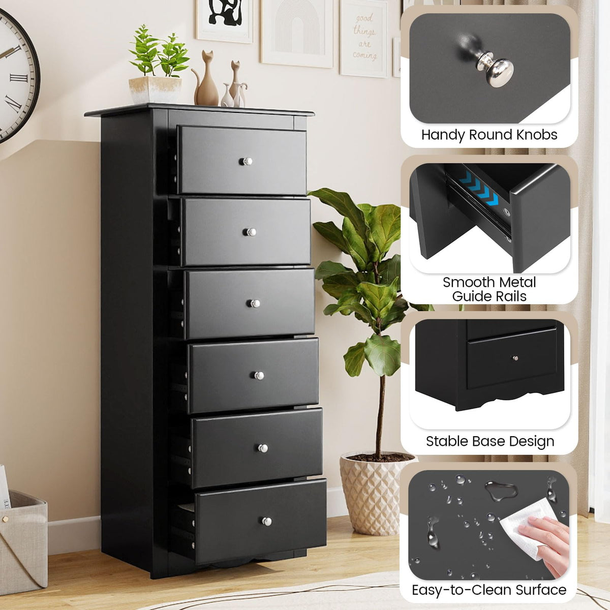 Cecily 6-Drawer Tall Chest Dresser