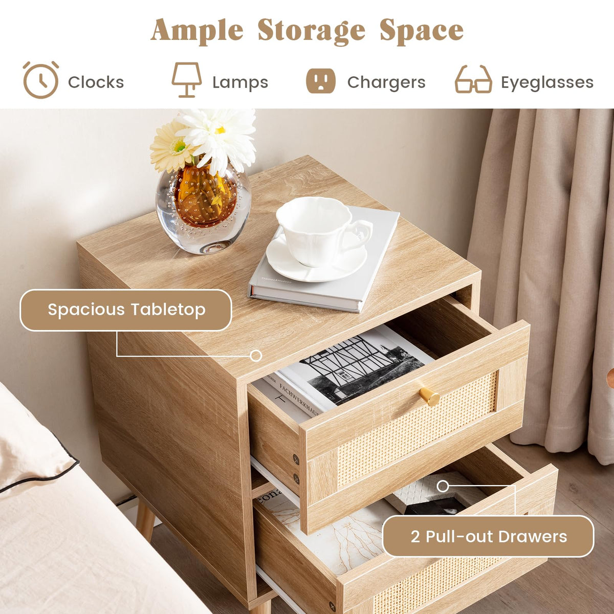 Adelaide Boho Rattan Nightstand Set of 2