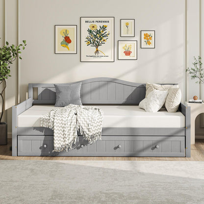 Philippa Twin Wood Daybed with Roll-Out Trundle in Gray