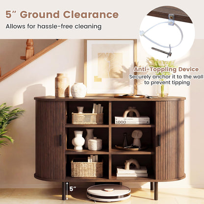 Simone 47" Fluted Sideboard Buffet Cabinet with Tambour Sliding Doors, Walnut