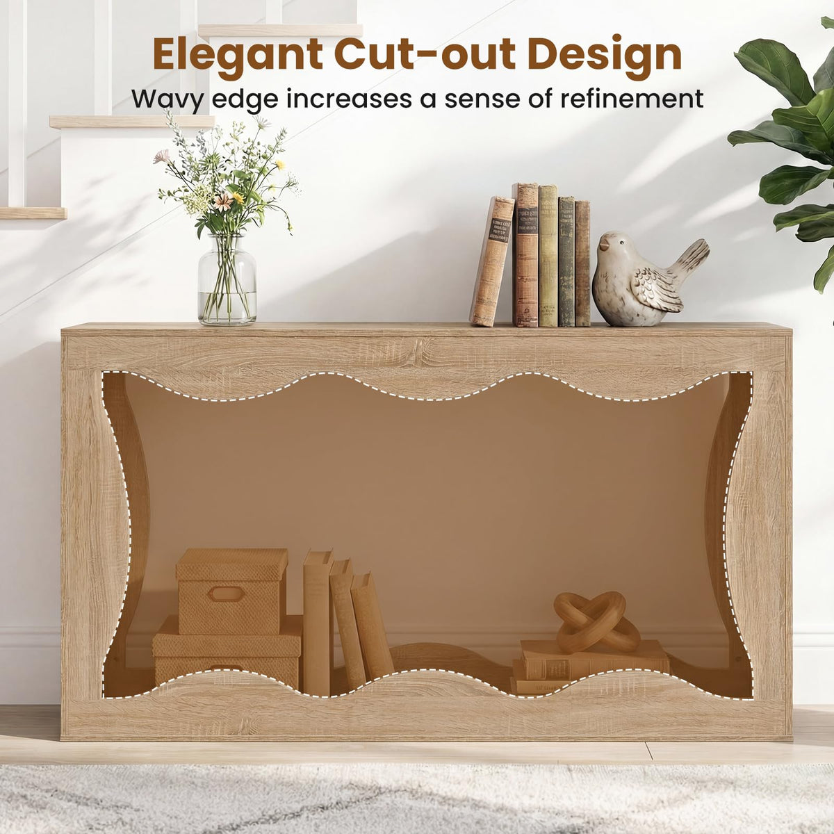 Wilda 63" Wavy Narrow Console Table, 12" Deep Entryway Table, Natural