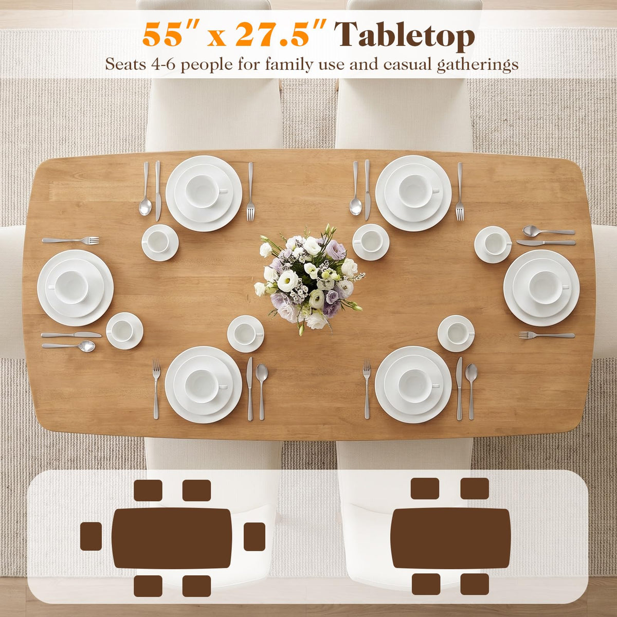 Penelope 55" Solid Wood Dining Table for 4–6