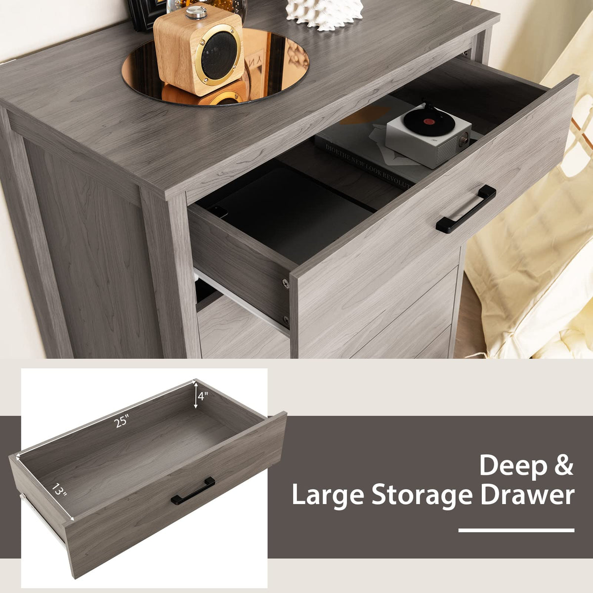Sabine 5-Drawer Wide Chest Dresser