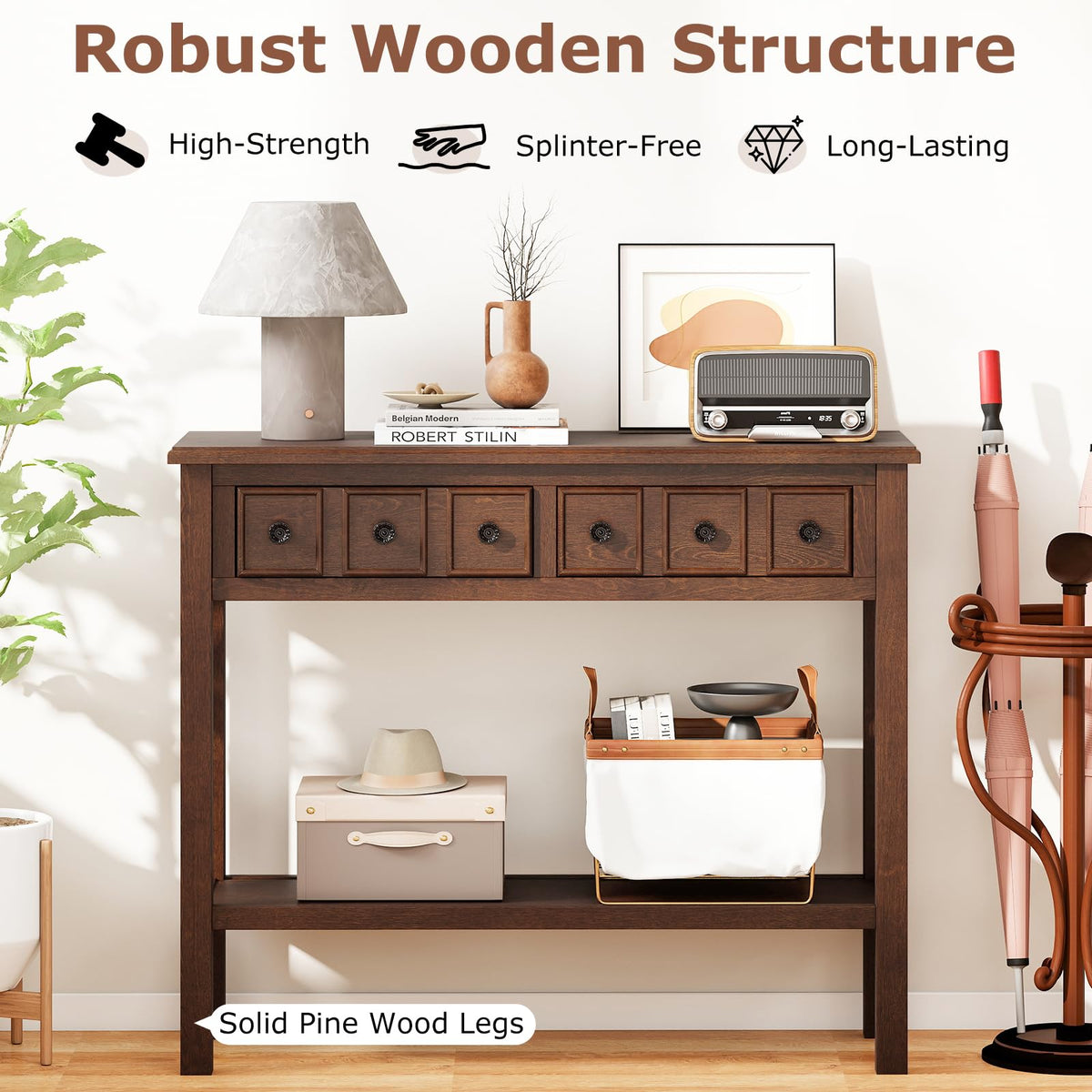 Rosalind Rustic Narrow Console Table with 2 Drawers