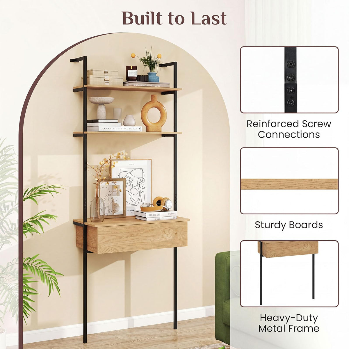 Magnolia 73" Ladder Bookshelf with Drawer