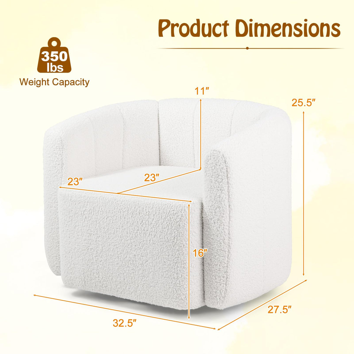 Wilhelmina 360° Swivel Barrel Accent Chair in Ivory Sherpa