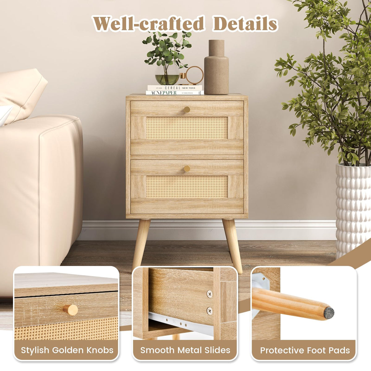 Adelaide Boho Rattan Nightstand Set of 2