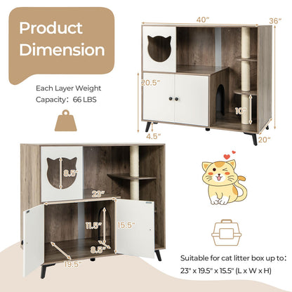 Lulu Cat Litter Box Enclosure with Cat Tree & Condo, Brown & White